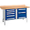 Banco de trabajo tipo caja Schäfer Shop Select PWi 150-8, tablero multiplex de haya, hasta 750 kg, An 1500 x Pr 700 x Al 840 mm, azul genciana