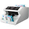 Banknote counting machine, into which banknotes are inserted. A bundle of banknotes is ready.