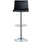 Black bar stool, chrome frame, footrest, height adjustable.