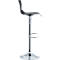 Black bar stool with curved seat and chrome-plated frame on white background.