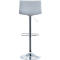 Grey bar stool with chrome frame, on a white background.