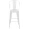 White metal bar stool, backrest and footrest.