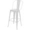 White metal bar stool, straight lines, high seat.