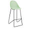 A bar stool with a light green seat and a black metal frame. The seat is smooth and teardrop-shaped. The frame is minimalist.