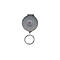 Grauer, runder Schlüsselanhänger mit Ausziehfunktion und Schlüsselring.