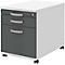 Grey and white mobile pedestal with three drawers, silver handles and castors.
