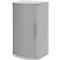 Gray corner cabinet with roll front and handle. The cabinet stands against a light background.