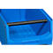 Bac de rangement en plastique bleu avec une barre transversale noire.
