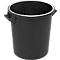 A black cylindrical bucket with handles on the sides.