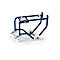 Blue metal cart with white wheels, standing at an angle against a white background.