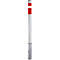 White bollard with two red bands and silver base.