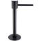 Black stanchion with black belt at the top. Round base and cylindrical rod with white top.