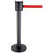 Black barrier post with red tape, isolated against white background.