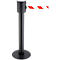 Black stanchion with red and white striped tape, isolated on a white background.