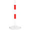 White and red bollard with rounded base and holder.
