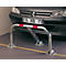 Barrière de parking Mottez B307C, pliable, verrouillable, verrouillage automatique, avec 2 bandes de marquage rouges, montage au sol, tube en acier, argent-rouge