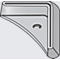 Metal corner bracket, grey, with a hole for fixing. Angular shape, rounded edges.