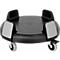 Round black plant roller with gray wheels and gray side supports.