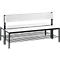 Basic Plus bank, 2-zijdig, met rugleuning en schoenenrek, 4-poots frame zwartgrijs RAL 7021, B 1500 mm, decor wit