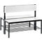 Basic Plus bank, 2-zijdig, met rugleuning &amp; schoenenrek, 4-poots frame zwartgrijs RAL 7021, B 1000 mm, decor zilvergrijs