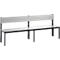 Gray bench with backrest, black frame. Clean lines and modern design.