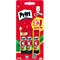 Paquet Pritt rouge avec trois mini bâtons de colle et une mascotte Pritt. Inscription : "2+1 GRATUIT".