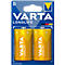Close-up of two yellow Varta Longlife batteries in a blister pack.