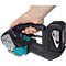 A person holding a blue and black battery-powered strapping tool; labeling BW-01.