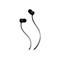 Schwarze In-Ear-KopfhÃ¶rer, rote Akzente, Kabel in sanfter Welle vor weiÃŸem Hintergrund.