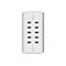 Weißes Belkin-Ladegerät mit 10 USB-Anschlüssen. Oben das Belkin-Logo, darunter die Anschlüsse. Rechts steht Power und 2.4 Amps / Port.