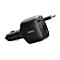 Chargeur de voiture Belkin noir avec câble USB-C ; prise allume-cigare, ports USB.