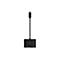 Adaptateur USB-C noir avec ports HDMI et USB. L'adaptateur porte le logo Belkin.