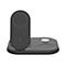 Station de recharge Belkin gris foncé pour plusieurs appareils. Surface de charge verticale avec aimant, surface horizontale avec plateau de charge pour l'Apple Watch.
