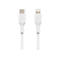 Zwei weiße Ladekabel, links USB-C, rechts Lightning.