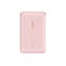 Batterie externe Belkin rose clair. Quatre petites LED en haut, lettrage Belkin, 20W en dessous.