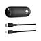 Chargeur Belkin noir avec câbles : connecteur USB-C et Lightning. Le lettrage Belkin est visible sur le chargeur.