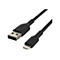 Schwarzes Ladekabel mit USB- und Lightning-Anschluss, Marke Belkin.