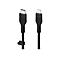 Zwei schwarze Ladekabel: USB-C und Lightning-Anschluss. Belkin-Logo ist erkennbar.