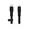 Schwarzes USB-C-auf-Lightning-Kabel. Links USB-C-Stecker, rechts Lightning-Stecker. Mit Klettverschluss.