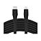 Schwarzes Ladekabel, ein Ende USB-C, das andere Lightning.