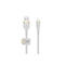 Weißes Lightning-Kabel von Belkin. Das Kabel hat eine geflochtene Struktur und einen goldenen Akzent.