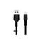 Schwarzes Ladekabel mit USB- und Lightning-Anschluss. Belkin-Logo.