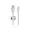 Weißes USB-Ladekabel mit Lightning-Anschluss und Zubehör. Belkin-Logo.