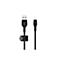 Ein schwarzes Ladekabel von Belkin. Ein Ende ist USB-A, das andere Lightning.