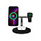 Schwarze 3-in-1 Ladestation von Belkin lädt iPhone, Apple Watch und AirPods gleichzeitig auf.