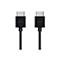 Zwei HDMI-Kabel nebeneinander vor weißem Hintergrund. Schwarze Anschlüsse mit HDMI-Logo. Graue Stecker.