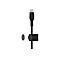 Schwarzes USB-C-Kabel mit Halterung. Kabel mit gewebter Textur, rundem Halter und einem Magneten.