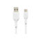 Weißes USB-C-Kabel mit USB-A-Anschluss. Beide Enden zeigen auf weißem Hintergrund.