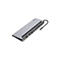 Graues Belkin USB-C Docking-Modul, schwarzer Akzentstreifen, viele Anschlüsse, Kabel mit USB-C-Stecker.