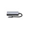 Hub USB-C Belkin gris avec plusieurs ports et un câble noir connecté, sur fond blanc.